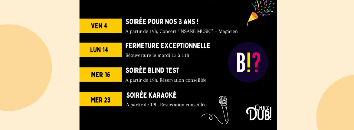 Agenda Chez DUB!