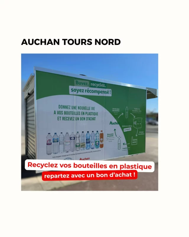 ♻ 𝐑𝐞𝐜𝐲𝐜𝐥𝐞𝐳 𝐯𝐨𝐬 𝐛𝐨𝐮𝐭𝐞𝐢𝐥𝐥𝐞𝐬 𝐞𝐧 𝐩𝐥𝐚𝐬𝐭𝐢𝐪𝐮𝐞 et repartez avec des 𝐛𝐨𝐧𝐬 𝐝'𝐚𝐜𝐡𝐚𝐭 ! ♻

Vos bouteilles plastiques vides ont encore de la valeur ! 💡
À l'extérieur de votre magasin @@auchanhypertoursnord, vous pouvez déposer vos bouteilles en plastique vides, et vous recevrez en échange des bons d'achat à utiliser en magasin 💶 
Un geste simple, bon pour la planète et pour votre porte-monnaie 👛

#camarche #ToursNord #Villedetours #associationdescommercants #CommerçantsEnsemble #Tours #Toursmaville #ecologie #recyclage